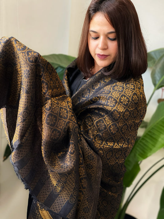 Black Pashmina Shawl with Zari
