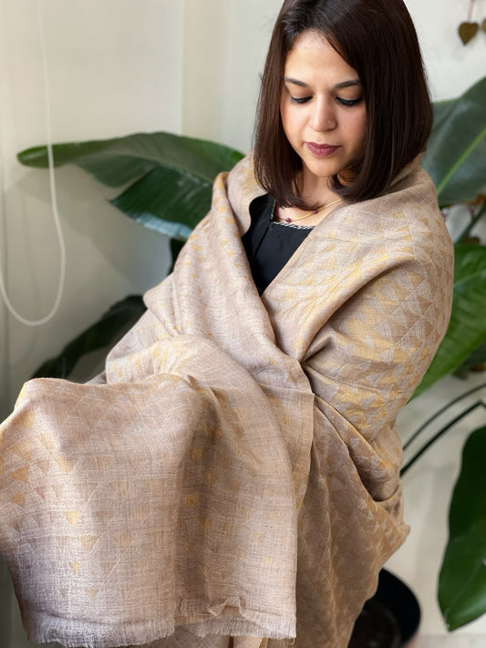 Lite Brown Pashmina Shawl with Zari