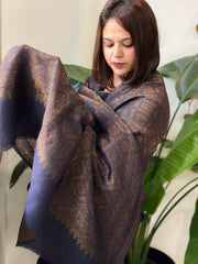 Navy Pashmina Shawl with Zari