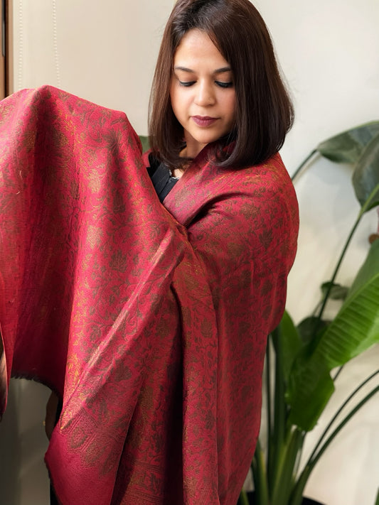 Maroonish Red Pashmina Shawl with Zari