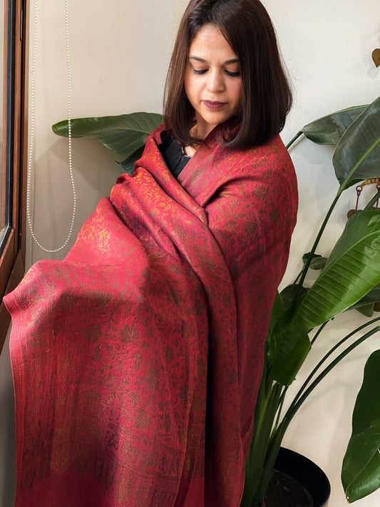 Maroonish Red Pashmina Shawl with Zari