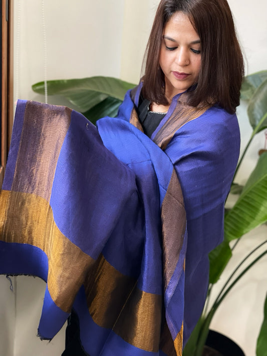 Electric Blue Pashmina Shawl with Zari