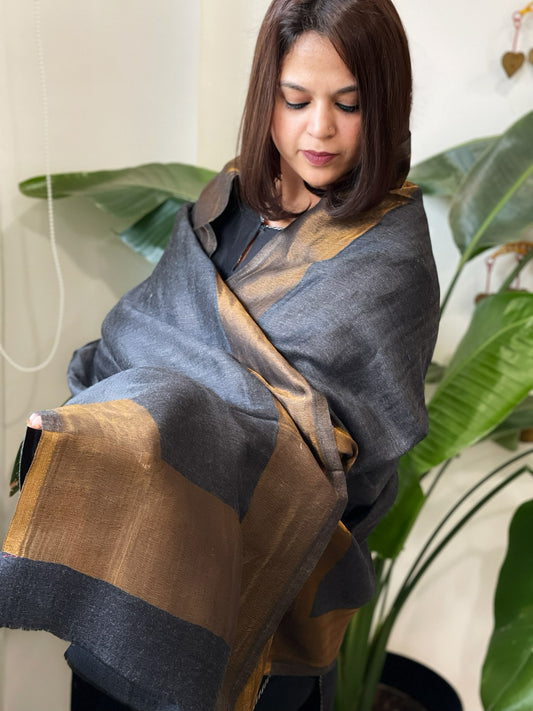 Charcoal Grey Pashmina Shawl with Zari