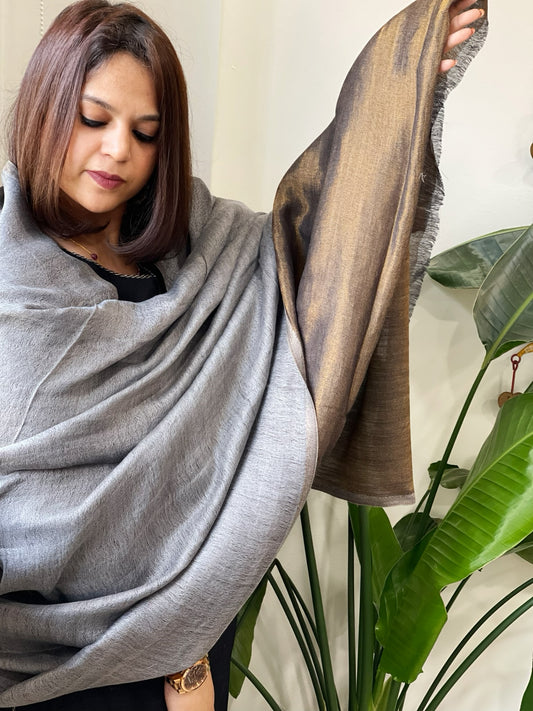 Silverish Grey Pashmina Shawl with Zari
