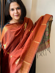 Chanderi Silk Dupatta with Ikat Pallu, Kantha Stitch and Knot Handwork
