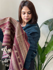 Dark Teal Handwoven Bhujodi Shawl in Pure Tussar and Wool
