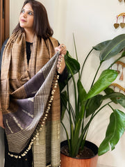 Copper Handwoven Bhujodi Shawl in Pure Tussar and Wool