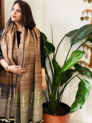 Copper Handwoven Bhujodi Shawl in Pure Tussar and Wool