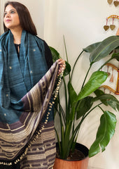 Teal Handwoven Bhujodi Shawl in Pure Tussar and Wool