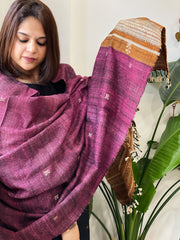 Pink Handwoven Bhujodi Shawl in Pure Tussar and Wool