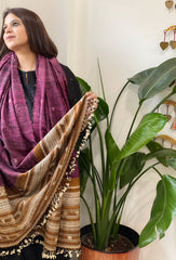 Pink Handwoven Bhujodi Shawl in Pure Tussar and Wool
