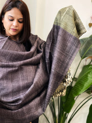 Greyish Purple Handwoven Bhujodi Shawl in Pure Tussar and Wool