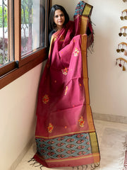 Chanderi Silk Dupatta with Ikat Pallu, Kantha Stitch and Knot Handwork
