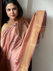 Chanderi Silk Dupatta with Ikat Pallu, Kantha Stitch and Knot Handwork