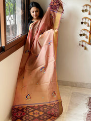 Chanderi Silk Dupatta with Ikat Pallu, Kantha Stitch and Knot Handwork