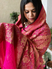 Pink Handwoven Premium Zari Rai Bandhani Dupatta in Pure Georgette