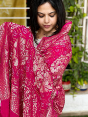 Pink Handwoven Premium Zari Rai Bandhani Dupatta in Pure Georgette