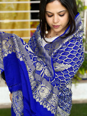 Blue Handwoven Premium Zari Rai Bandhani Dupatta in Pure Georgette