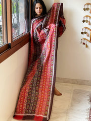 Maroon, Red Handmade Kantha Dupatta in Silk