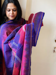Pink, Purple Handmade Kantha Dupatta in Silk