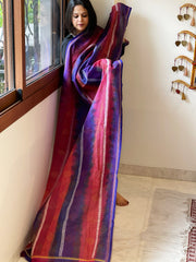 Pink, Purple Handmade Kantha Dupatta in Silk