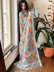 Aqua Blue Organza Dupatta with cross-stitch embroidery