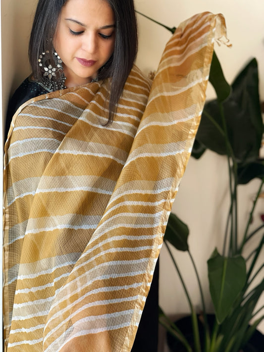 Brown Kota Silk Leheriya Dupatta