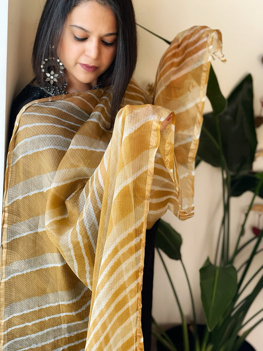 Brown Kota Silk Leheriya Dupatta