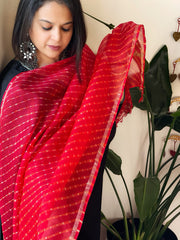 Red Kota Silk Leheriya Dupatta