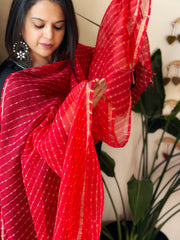 Red Kota Silk Leheriya Dupatta