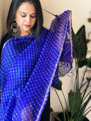 Blue Kota Silk Leheriya Dupatta