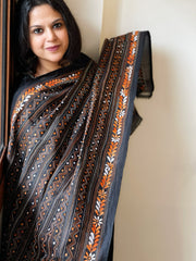 Black Handmade Kantha Dupatta in Silk