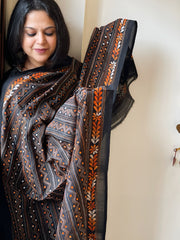 Black Handmade Kantha Dupatta in Silk
