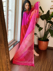 Pink, Orange Kota Silk Leheriya Dupatta