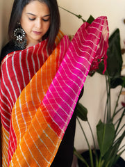 Pink, Orange, Yellow, Red Kota Silk Leheriya Dupatta