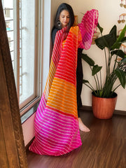 Pink, Orange, Yellow, Red Kota Silk Leheriya Dupatta