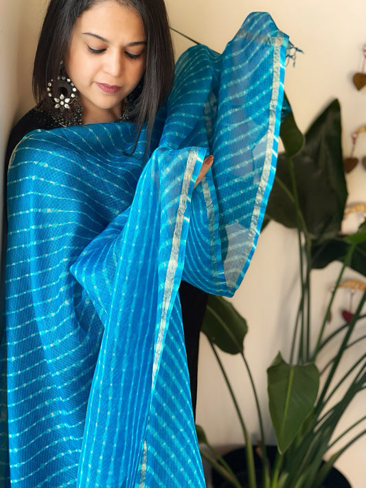 Blue Kota Silk Leheriya Dupatta