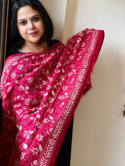 Pink Handmade Kantha Dupatta in Silk