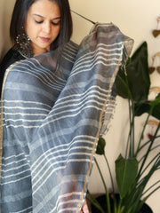 Grey Kota Silk Leheriya Dupatta