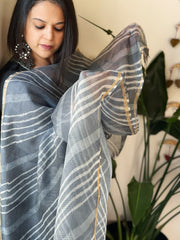 Grey Kota Silk Leheriya Dupatta