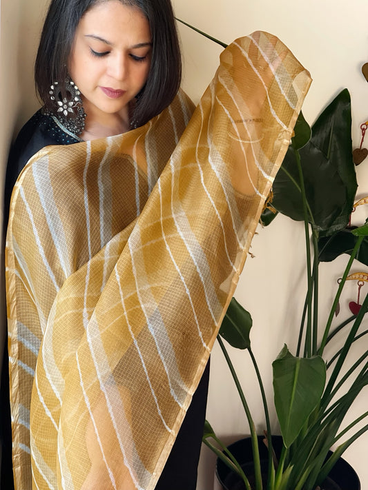 Brown Kota Silk Leheriya Dupatta