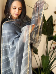 Grey Kota Silk Leheriya Dupatta