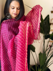 Onion Pink Kota Silk Leheriya Dupatta