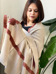 Lite Brown Woven Pashmina Shawl with Thread Embroidery