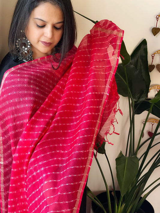 Pink Kota Silk Leheriya Dupatta