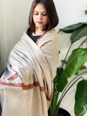 Lite Brown Woven Pashmina Shawl with Thread Embroidery