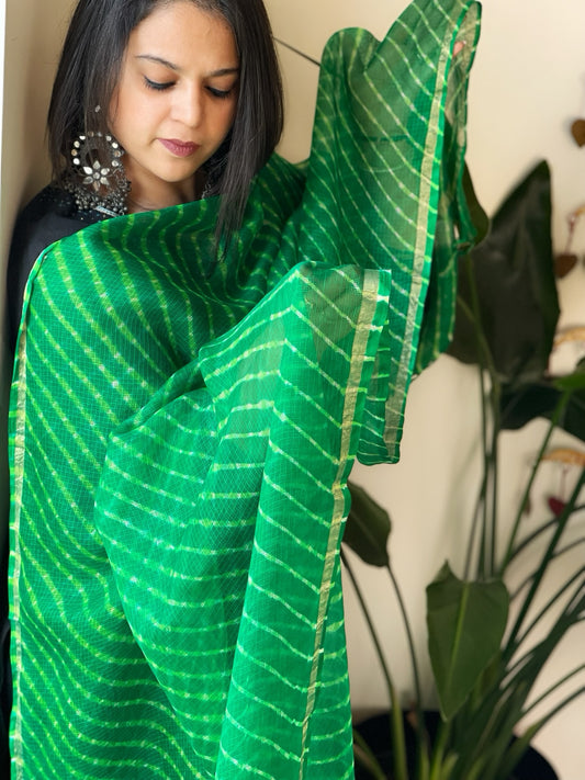 Green Kota Silk Leheriya Dupatta