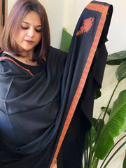 Black Woven Pashmina Shawl with Thread Embroidery