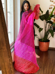 Pink, Orange Kota Silk Leheriya Dupatta