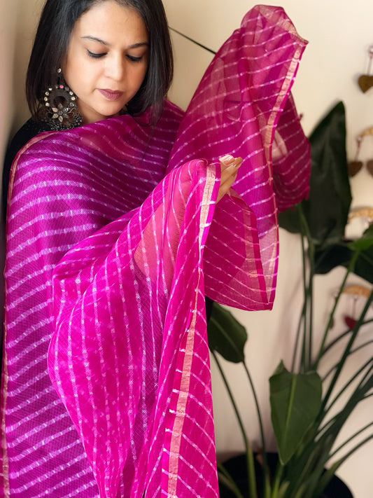 Magenta Kota Silk Leheriya Dupatta